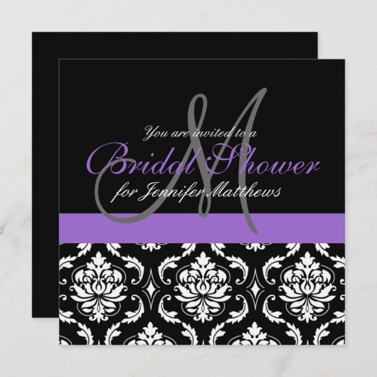 Invitations de damassé de monogramme de Fête de la (Devant / Derrière)