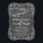 Invitations de découpe de Mariage de tableau de bo<br><div class="desc">Mangez, buvez et soyez mariés — Invitations de mariage au tableau noir fantaisie — Des crocs Tourbillonnant, bouclés et une calligraphie retro élaborée de style victorien font un faire-part de mariage noir et blanc qui attire l'oeil. Ajoutez vos noms et informations de mariage dans ce modèle facile à utiliser. L'élégante...</div>
