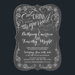 Invitations de découpe de Mariage de tableau de bo<br><div class="desc">Mangez, buvez et soyez mariés — Invitations de mariage au tableau noir fantaisie — Des crocs Tourbillonnant, bouclés et une calligraphie retro élaborée de style victorien font un faire-part de mariage noir et blanc qui attire l'oeil. Ajoutez vos noms et informations de mariage dans ce modèle facile à utiliser. L'élégante...</div>