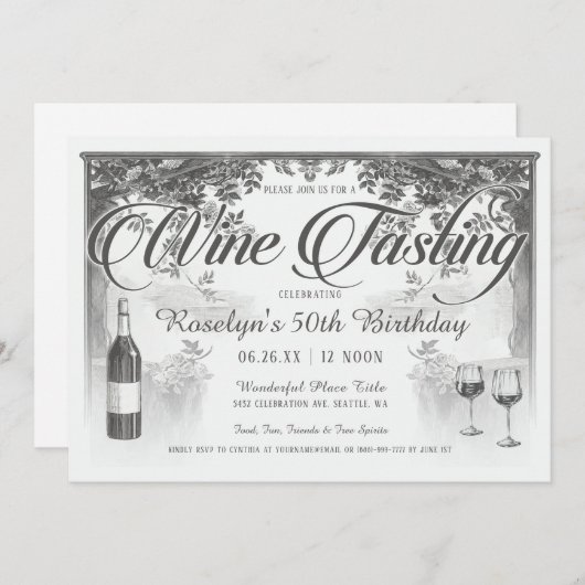 Invitations de dégustation de vin Vintage (Devant / Derrière)