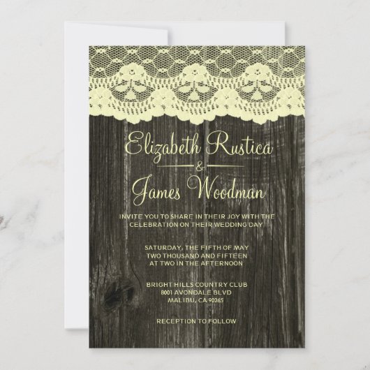 Invitations de dentelle rustique et de mariage en  (Devant)