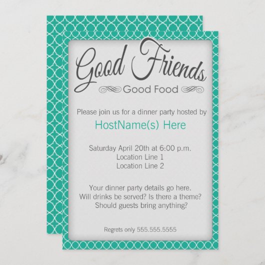 Invitations de Dîner dans Emerald (Devant / Derrière)