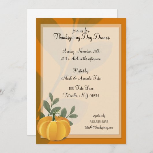 Invitations de dîner de jour de thanksgiving de (Devant / Derrière)