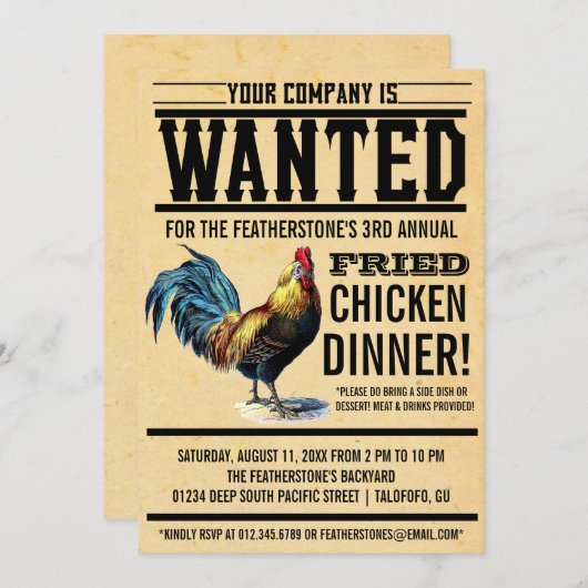 Invitations de dîner de poulet frit (Devant / Derrière)