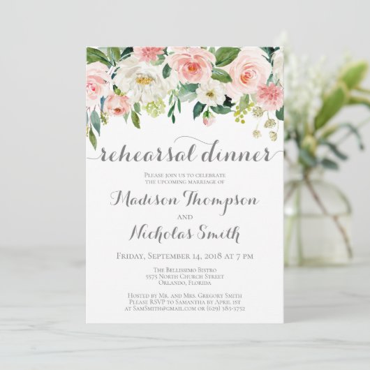 Invitations de dîner de répétition de fleur rose (Debout devant)