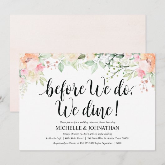 Invitations de dîner de répétition de mariage (Devant / Derrière)