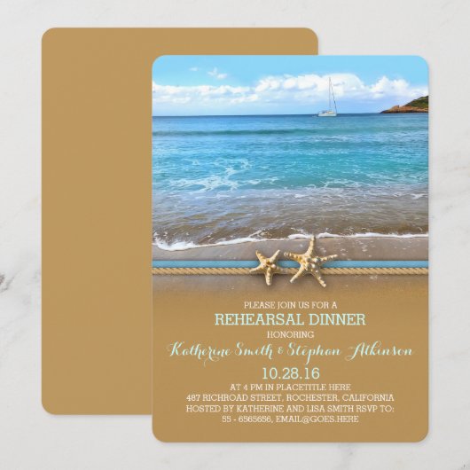 Invitations de dîner de répétition de mer de plage (Devant / Derrière)