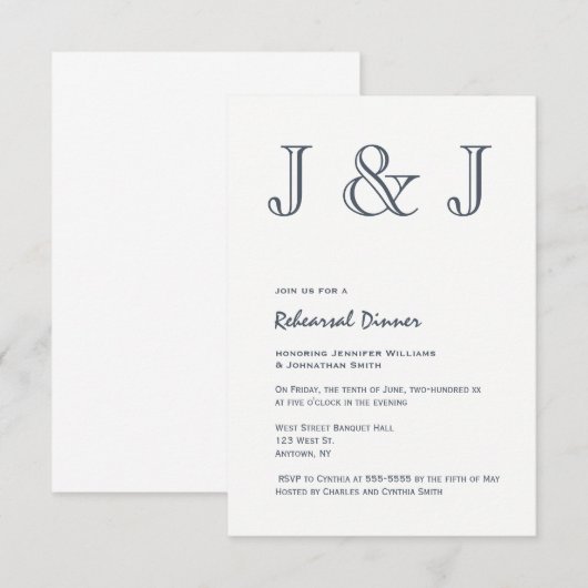 Invitations de dîner de répétition de monogramme (Devant / Derrière)