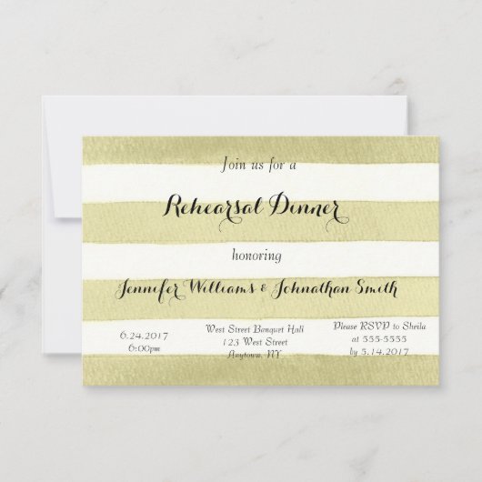 Invitations de dîner de répétition de rayure d'or (Devant)