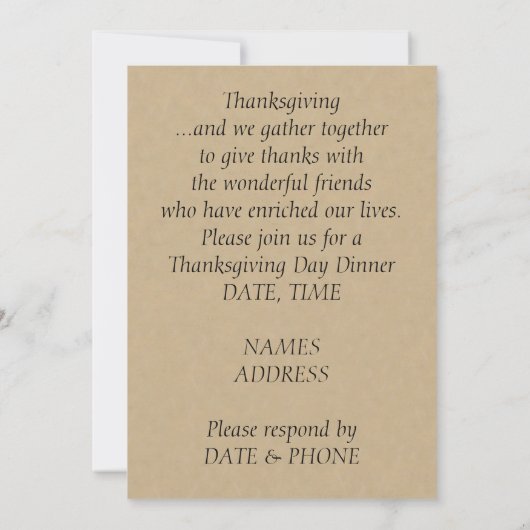 Invitations de dîner de thanksgiving (Dos)