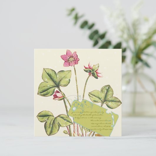 Invitations de dîner vert et rose sauvage (Debout devant)