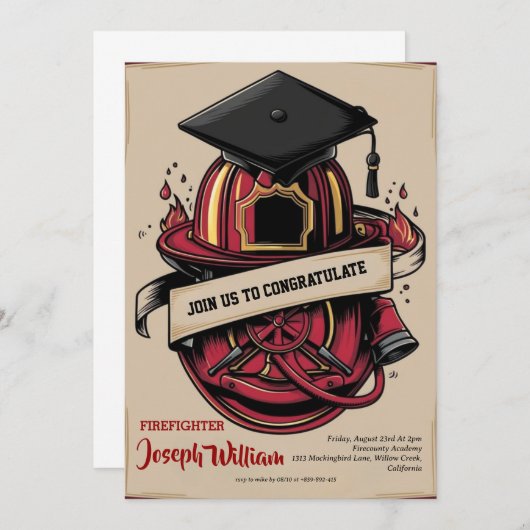 invitations de diplôme de pompier (Devant / Derrière)