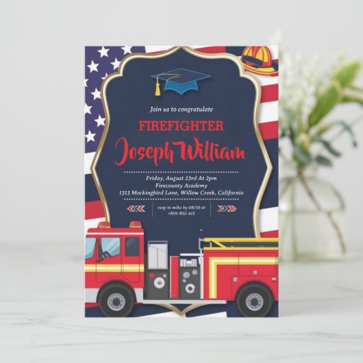 invitations de diplôme de pompier (Debout devant)