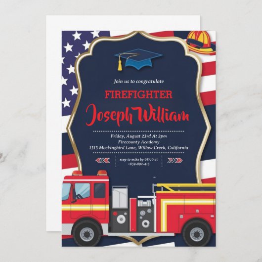 invitations de diplôme de pompier (Devant / Derrière)