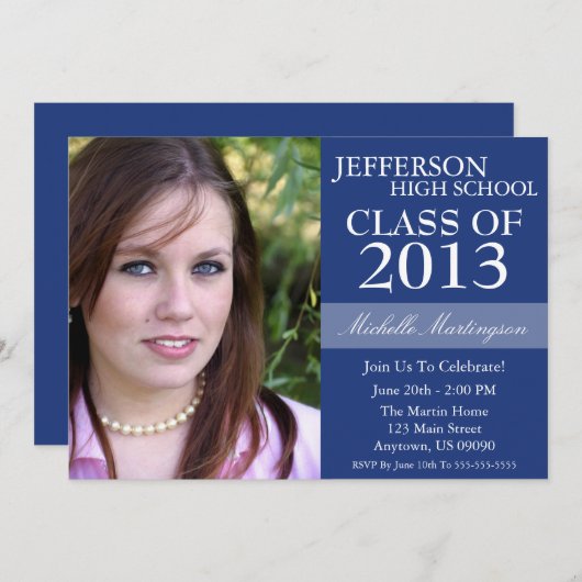 Invitations de diplômes à deux tons (bleu marine) (Devant / Derrière)