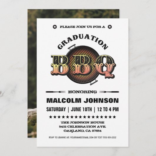 Invitations de diplômes| BBQ Party (Devant / Derrière)