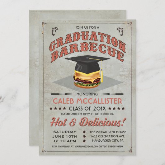 Invitations de diplômes | BBQ Party v.2 (Devant / Derrière)