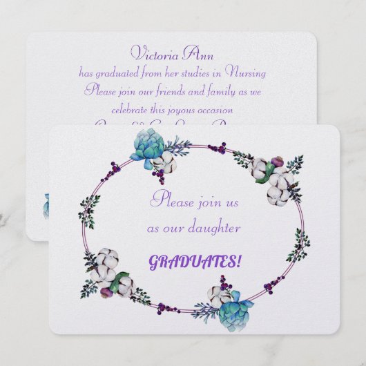 Invitations de diplômes de fille (Devant / Derrière)