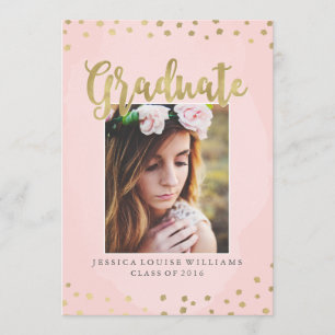 Invitations de diplômes de luxe Blush Pink et Gold