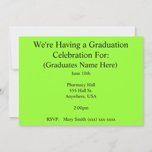 Invitations de diplômés de pharmacien 2014 Lime Gr (Dos)