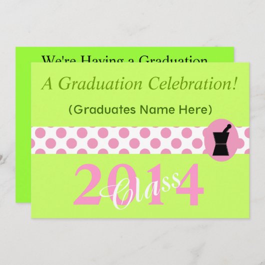 Invitations de diplômés de pharmacien 2014 Lime Gr (Devant / Derrière)