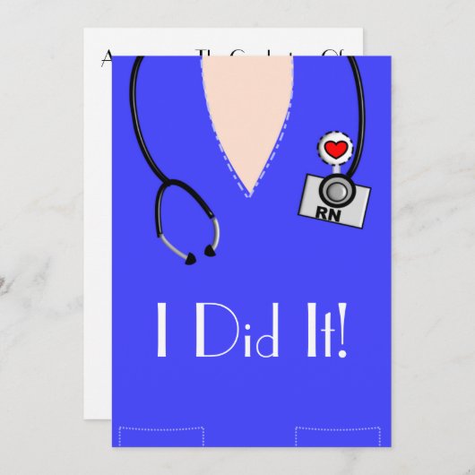 Invitations de diplômes d'infirmière Bleu Scrub Ha (Devant / Derrière)