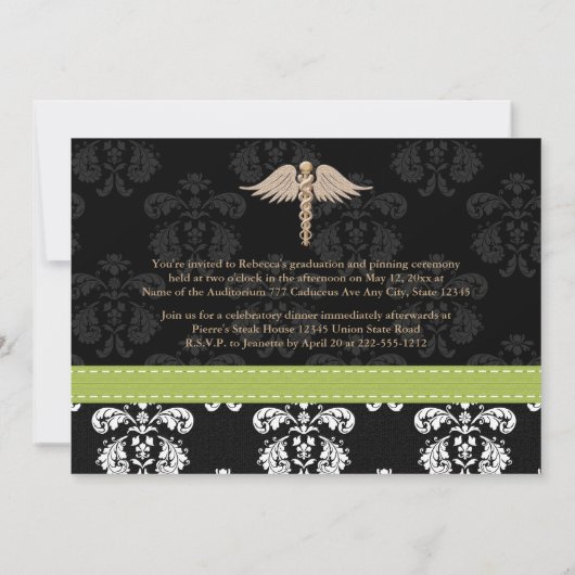 Invitations de diplômes d'infirmière verte (Dos)