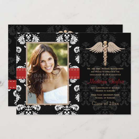 Invitations de diplômes d'infirmières rouges (Devant / Derrière)