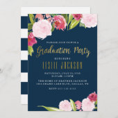 Invitations de diplômes - Diplômé - Marine & Gold (Devant / Derrière)