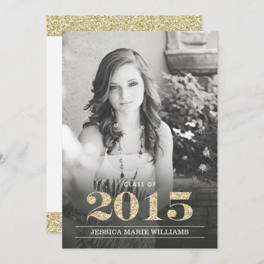 Invitations de diplômés Glam Gold (Devant / Derrière)