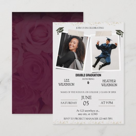 Invitations de diplômes jumeaux (Devant / Derrière)