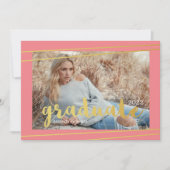 Invitations de diplômés modernes rose, or et blanc (Devant)