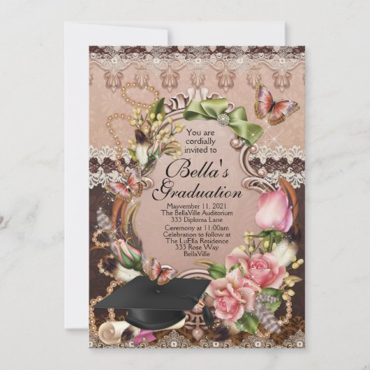 Invitations de diplômes pour filles (Devant)