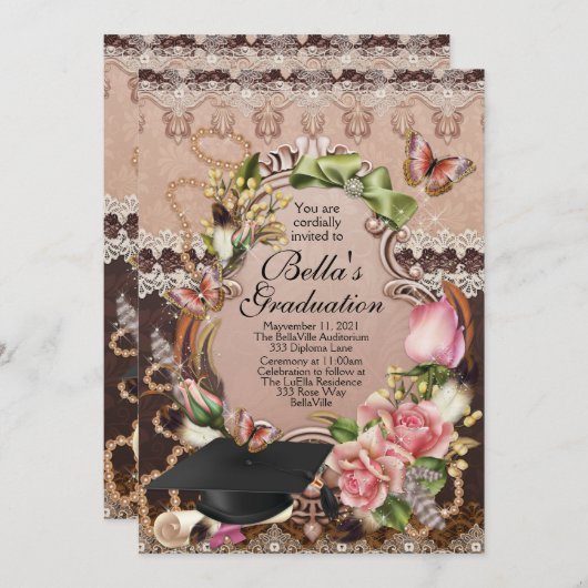 Invitations de diplômes pour filles (Devant / Derrière)
