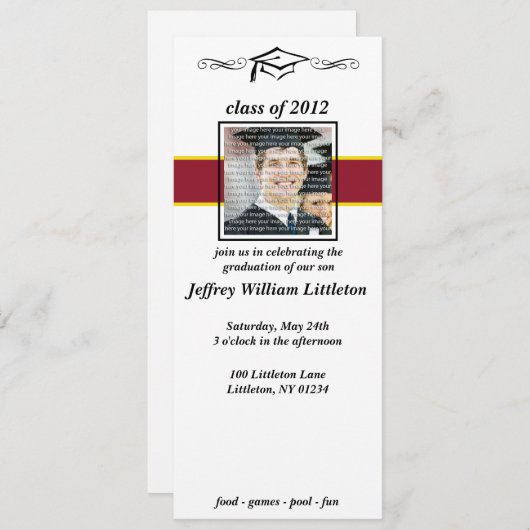 Invitations de diplômés Red & Gold School (Devant / Derrière)