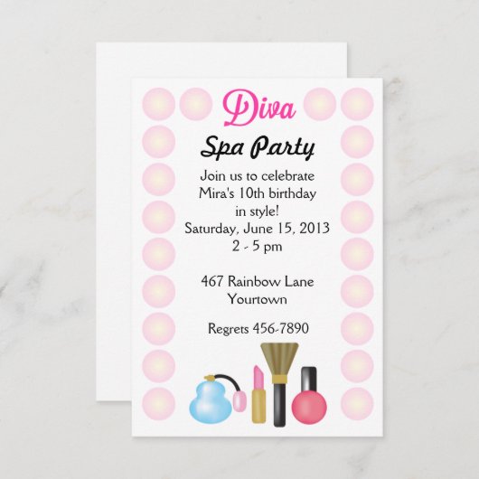Invitations de Diva Spa Party (Devant / Derrière)