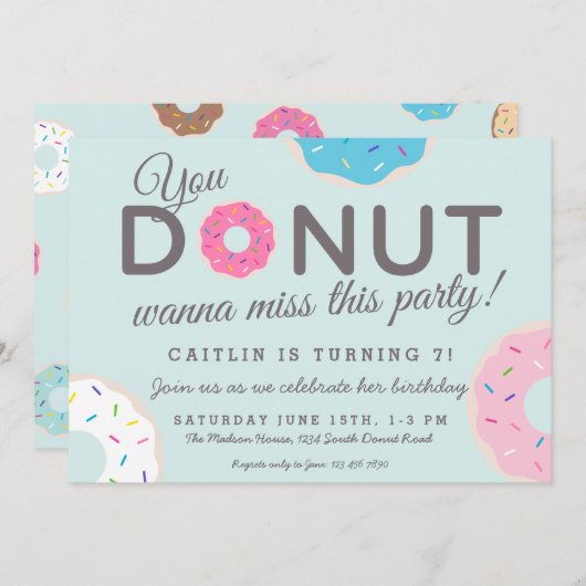 Invitations de Donut Party | Fête d'anniversaire d (Devant / Derrière)