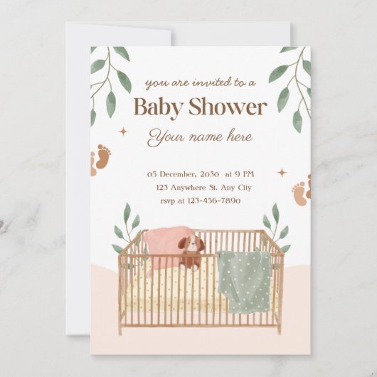 Invitations de douche à bébé à fleurs Brown et bla (Devant)