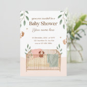 Invitations de douche à bébé à fleurs Brown et bla (Debout devant)