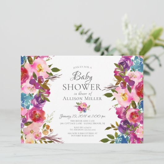 Invitations de douche à bulle rose violet (Debout devant)