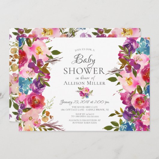 Invitations de douche à bulle rose violet (Devant / Derrière)