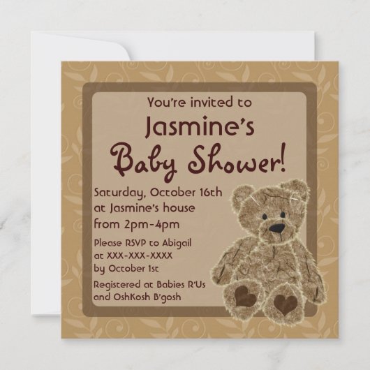 invitations de douche à l'ours brun neutre (Devant)