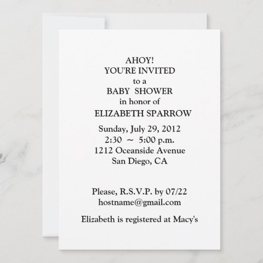 INVITATIONS DE DOUCHE BÉBÉ (Dos)