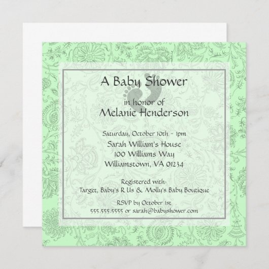 Invitations de douche bébé à fleurs vertes (Devant / Derrière)