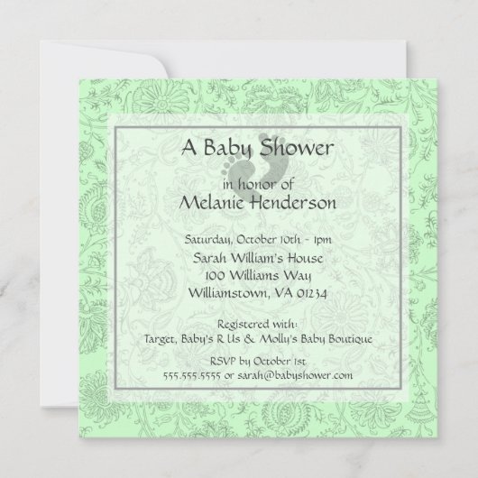 Invitations de douche bébé à fleurs vertes (Devant)