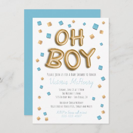 Invitations de douche bébé à huile d'or moderne (Devant / Derrière)