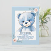 Invitations de douche bébé à l'ours bleu luffeux (Debout devant)