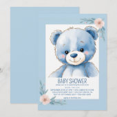 Invitations de douche bébé à l'ours bleu luffeux (Devant / Derrière)