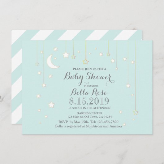Invitations de douche bébé avec étoile grise Mint (Devant / Derrière)