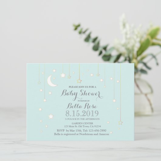 Invitations de douche bébé avec étoile grise Mint (Debout devant)